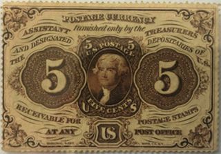 U.  S.  FRACTIONAL CURRENCY 5 CENTS FIRST ISSUE PERFORATED AU 2
