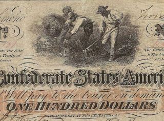 1862 $100 Dollar Bill Confederate States Currency Civil War Hoer Note Money T - 41