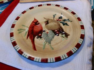 Winter Greetings Everyday By Lenox Cardinal Green Rim Salad Plate Holly Red