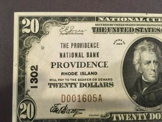 Usa 20 Dollars National 1929 - - Providence,  R.  I.  - - Charter 1302 - - Au