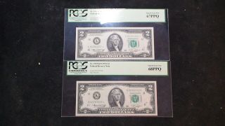 Pcgs Gem 67 & 68 1976 $2 Fed Reserve Notes Dallas & San Francisco Two $2 Bills
