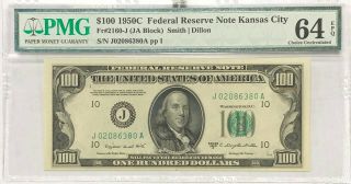 1950 C $100 Federal Reserve Note,  Kansas City,  Pmg 64 Epq.  Choice Uncirculated