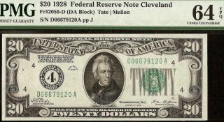 Unc 1928 $20 Dollar Bill Numerical 4 Gold Clause Note Money Fr 2050 - D Pmg 64 Epq