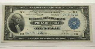 1914 Us One 1 Dollar Federal Reserve Note Bank Of Philadelphia Pa Blue Seal
