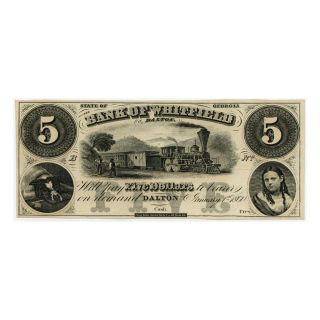 Jcr_m Usa - 1860 - 5 Dollars Bank Of Whitfield,  Dalton,  Georgia Unc