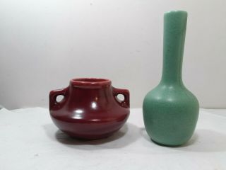 Vintage Arts And Crafts Style Pottery Vases Oxblood Squat Vase