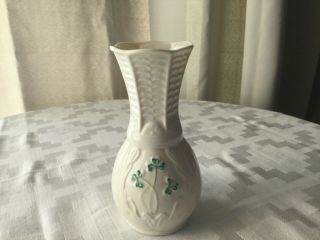 Vintage " Belleek " Ireland Shamrock Donegal Vase 6 " Tall