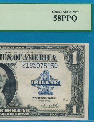 $1.  00 1923 Fr.  238 Pcgs Au58ppq Silver Certificate Blue Seal Attractive