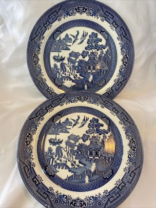Set Of 2 Churchill Blue Willow Dinner Plates - 10.  25 "