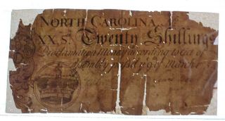 1754 Province of North Carolina 20 Shillings Note 3