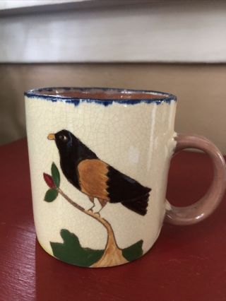 Susy O’donnell Brown County Indiana Red Ware Pottery Bird Mug Folk Art Large