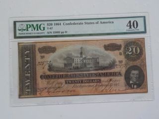 Civil War Confederate 1864 20 Dollar Bill Pmg Richmond Virginia Paper Money