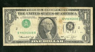Us Paper Money 1974 $1 Federal Reserve Note Error