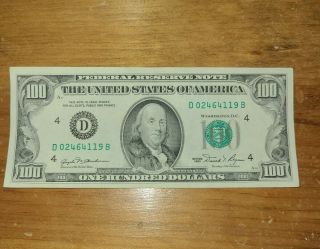 1981 (d) $100 One Hundred Dollar Bill Federal Reserve Note Clevelandold Currency