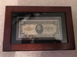 1928 $20 Gold Certificate In Wood Glass Display Case