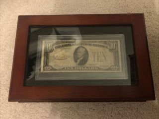 1928 $10 Gold Certificate Us Paper Money Note Comes In Wood Glass Display Case
