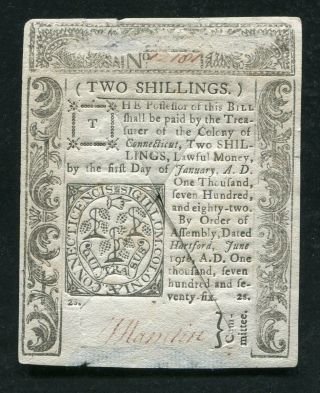 Ct - 210 June 19,  1776 2s Two Shillings Connecticut Colonial Currency Note