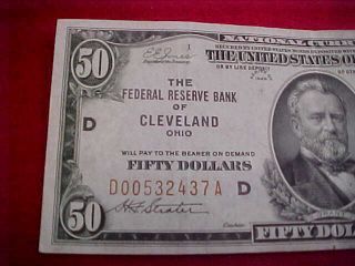 1224) 1929 $50.  00 Cleveland Ohio National Bank Note - Starts at $100.  00/OBO 2