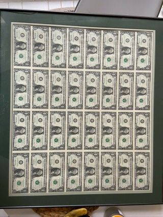 1995 Uncirculated Us $1 Uncut Sheets Of 32 Notes