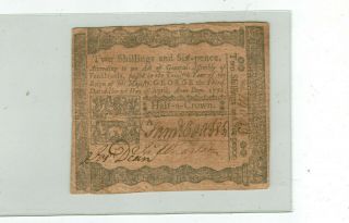 Colonial Currency 2 Shillings 6 Pence Note Pennsylvania 3 April 1772