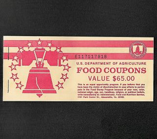 Food Stamp Coupon Usda $65.  Full Book1994 B (5) $1.  00 (6) $10.  00 Scrip Tocken.