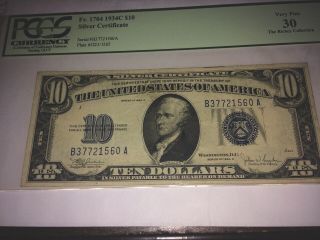Series Of 1934 C $10 Silver Certificate,  Blue Seal Pcgs