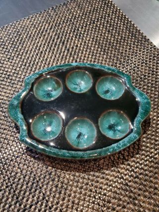 Blue Mountain Pottery Canada Green Drip Glaze Egg Escargot Tray