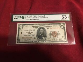 Fr.  1850 D $5 1929 Federal Reserve Bank Note Cleveland D - A Block Gem Pmg 53epq