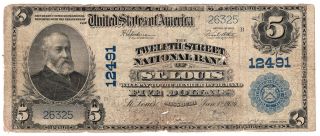 1902 $5 The Twelfth Street Nb Of St.  Louis,  Missouri Ch 12491 Good Y00007604