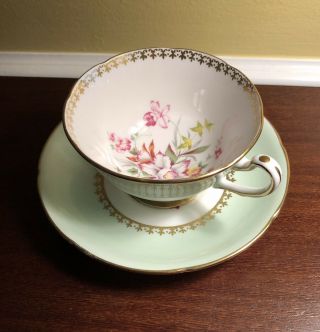 Vintage Royal Grafton Tea Cup Saucer Pink Orchid Flower English Fine Bone China