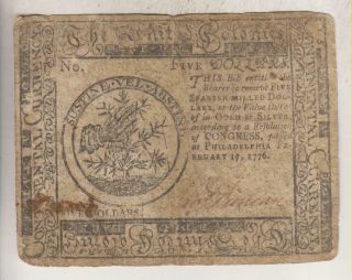 Continental Currency 5 Dollar Note - Feb 17 1776 - Printed By Hall And Sellers