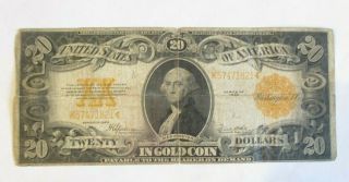 Us $20 Twenty Dollar Banknote Gold Certificate Large Bill Yellow Seal 1922