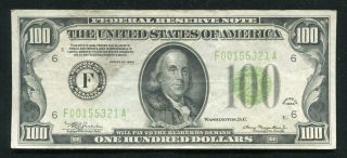 1934 $100 One Hundred Dollars Frn Federal Reserve Note Atlanta,  Ga Very Fine