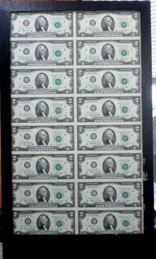 Series 1976 Uncut Sheet Of 16 $2 Dollar Star Note Unc St.  Louis Us Currency
