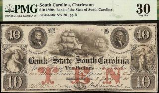 1861 $10 Dollar Bill South Carolina Bank Note Large Currency Paper Money Pmg 30