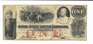 $1 1862 Bank Of The State Of South Carolina Charleston Extremely Low Serial 71