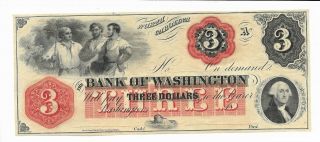 North Carolina $3 18xx Bank Of Washington Obsolete Red Overprint Gem Quality