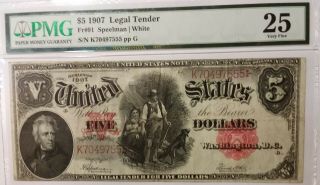 $5 1907 Legal Tender Fr 91 Speelman/white