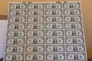 1981 A Series $1 One Dollar Bill Us Currency Sheet 32 Notes Uncut - Box