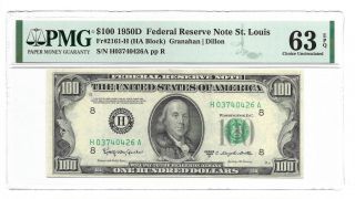 1950d $100 St Louis Frn,  Pmg Choice Uncirculated 63 Epq Banknote