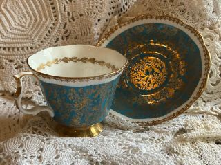 Royal Albert Bone China England Blue And Gold Gilt Tea Cup And Saucer