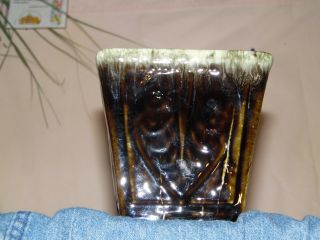 Hull Usa Art Pottery A3 Brown Green Drip 4 3/8 " Tapered Box Planter Ivy Design