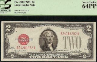 Unc 1928 G $2 Dollar Bill U.  S.  Legal Red Seal Note Pcgs 64 Stocking Stuffer Idea