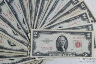 40 1953 1953 - A - B - C $2 Us Notes W/ 5 Star Notes Red Seal Us Currency $80 20518
