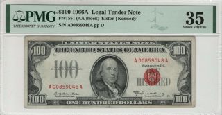 1966 A $100 Legal Tender Red Seal Fr.  1551 Aa Block Pmg Very Fine Vf 35 (048a)