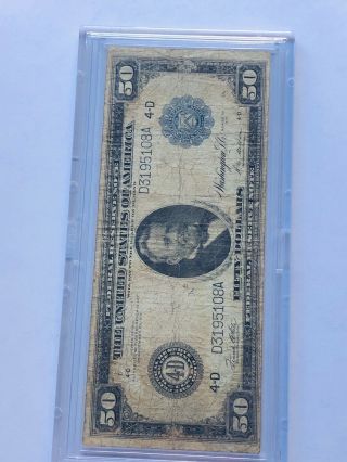1914 $50 Federal Reserve Note Cleveland F/vf.  Blue Seal.  White / Mellon