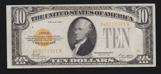 Us 1928 $10 Gold Certificate Fr 2400 Vf - Xf (901)