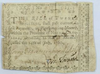 1760 North Carolina Twenty Shillings Colonial Note 20s - Nc - 109