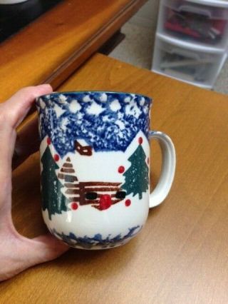 1 Blue Sponge Folk Craft Tienshan Christmas Cabin In The Snow Coffee Mug Cup