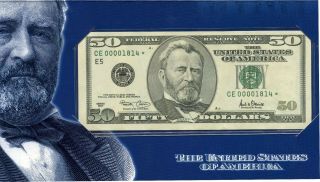 2001 $50 Federal Reserve Star Note Richmond Virginia Single Us Bureau Bl74